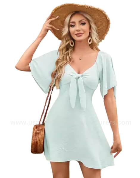 Women’s Deep V Neck Tie Knot Summer Cocktail Dress