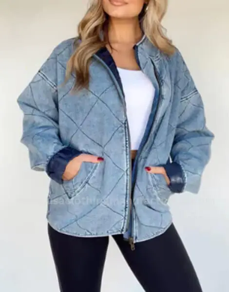 Zipper Retro Inspired Denim Jeans Barn Jacket Womens