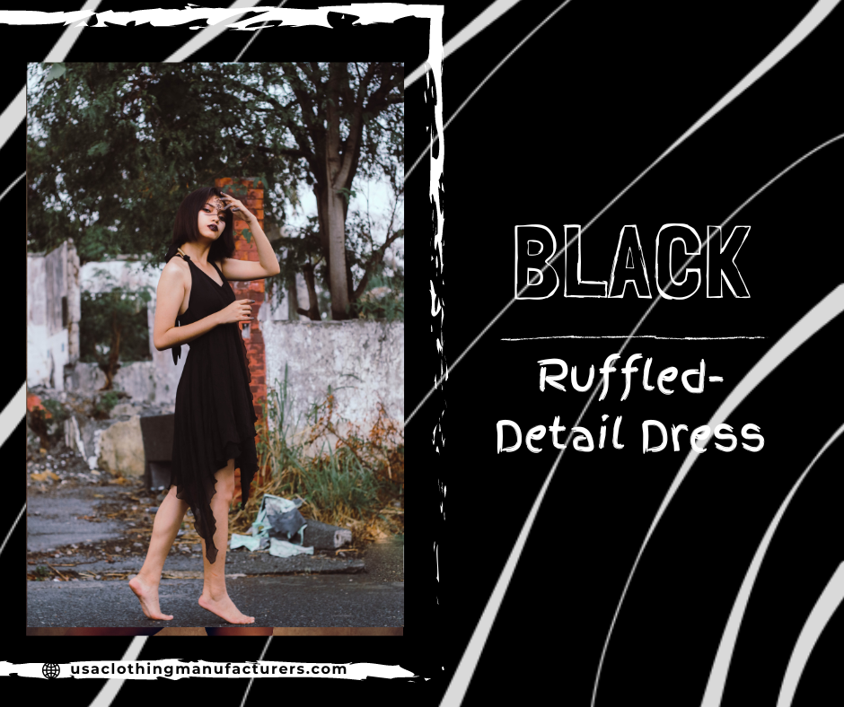 black ruffle detail dress