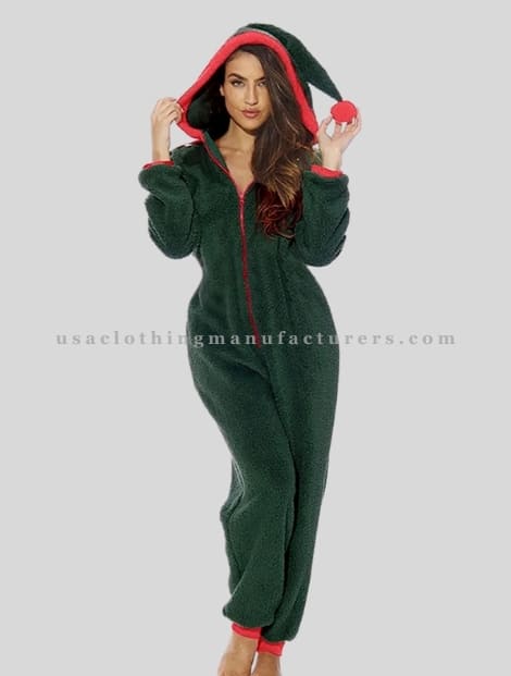 Wholesale Womens Green Christmas Party Fur Jumpsuit
