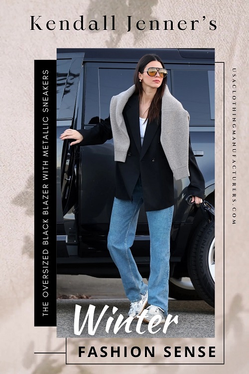 Kendall Jenner & The Oversized Black Blazer with Metallic Sneakers