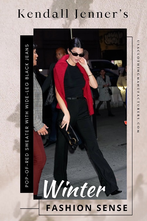 The Pop-of-Red Sweater with Wide-Leg Black Jeans