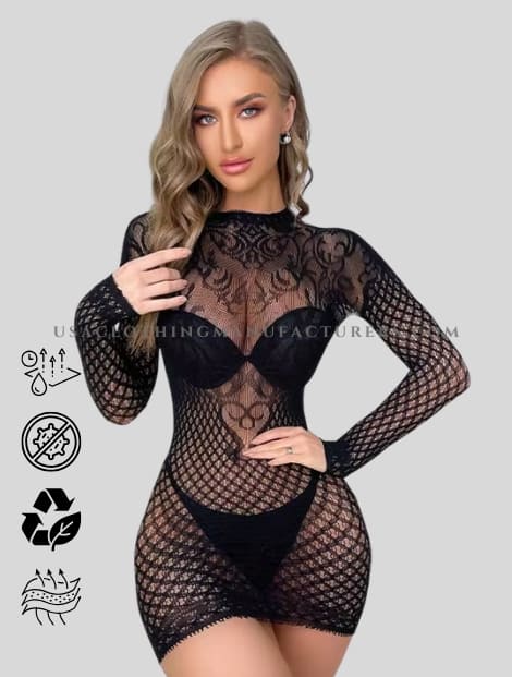Black Sheer Mesh Lingerie Dress Supplier