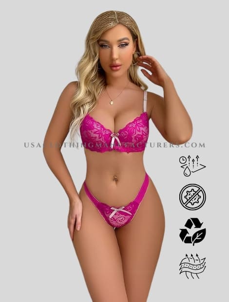 White With Pink Lace Lingerie Wholesaler