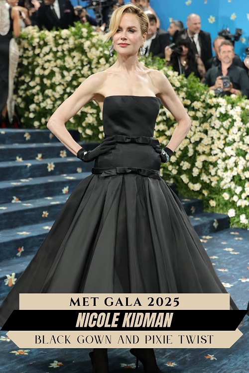 Nicole Kidman in Black Gown and Pixie Twist