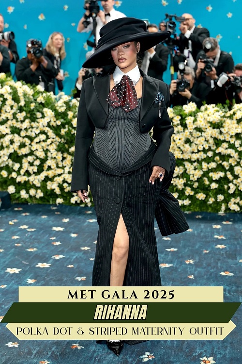 Rihanna in Polka Dot and Striped Maternity Outfit