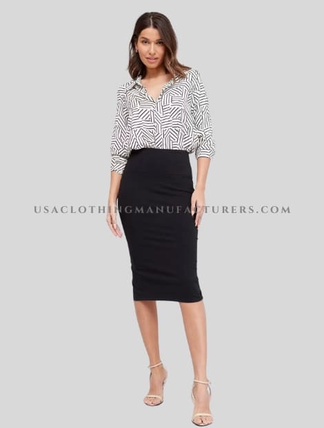 Black Elastic Waist Pencil Skirt Vendor