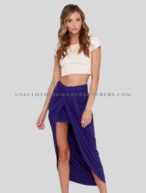 Blue Asymmetrical Wrap Skirt Supplier