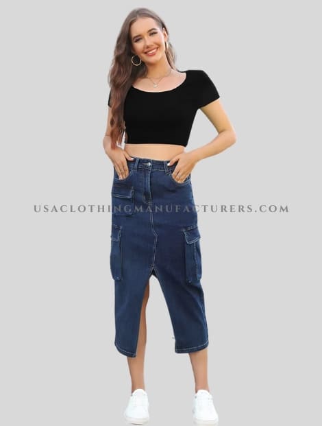 Wholesale Blue Denim Skirt With Multiple Pocket