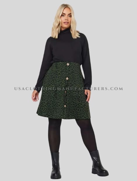 Forest Green Button Up Short Skirt in Bulk