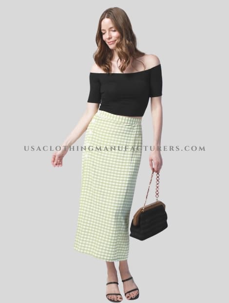 Wholesale High Waist A Line Checked Skirt