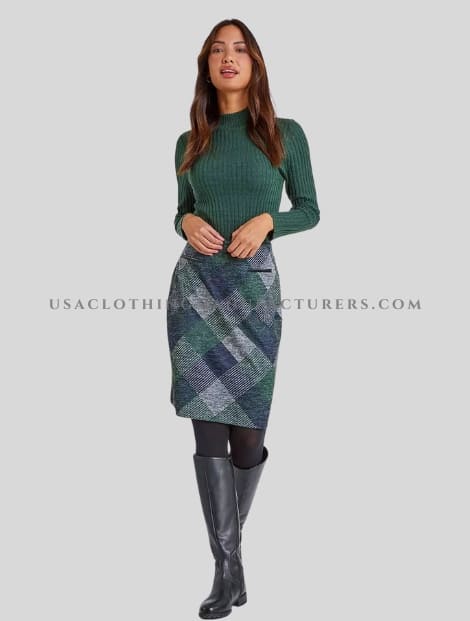 Wholesale Knee Lenth Plaid Skirt for Women