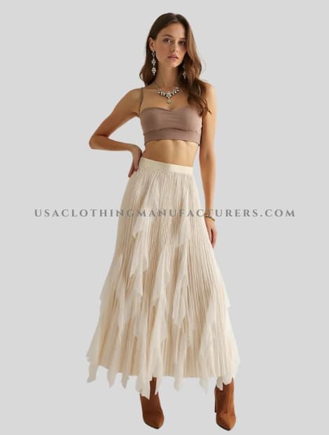 Off White Long Ruffle Skirt for Women Wholesaler