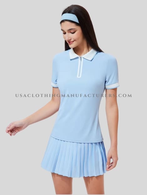 Sky Blue Tennis Skirt with Polo Tshirt Manufacturer