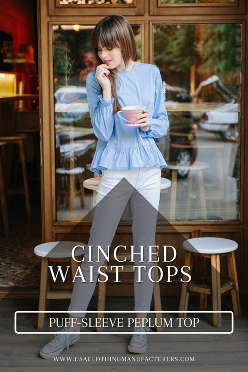 Cinched Puff-Sleeve Peplum Top Cinched Puff-Sleeve Peplum Top