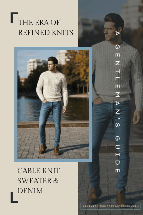 Cable Knit Sweater with Denim Style Cable Knit Sweater with Denim Style