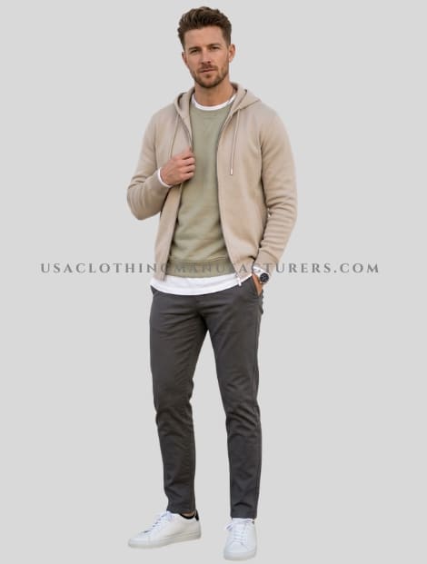 wholesale front zip mens hoodie with trouser