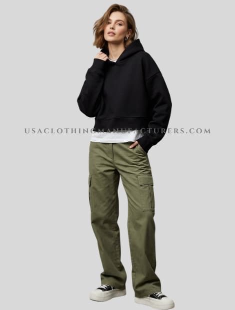 pure black cropped hoodie for women vendor