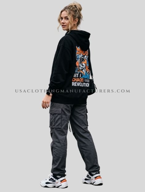 pure black graphic printed hoodie supplier