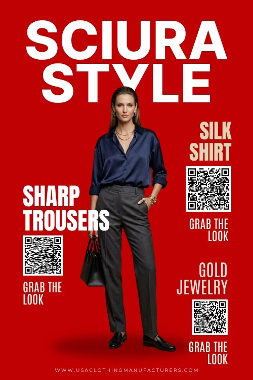 Silk Shirt with Sharp Trousers and Jewelry Sciura Fashion Trend