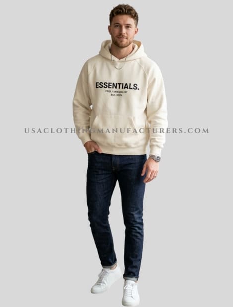 text printed minimalist hoodie for men in bulk