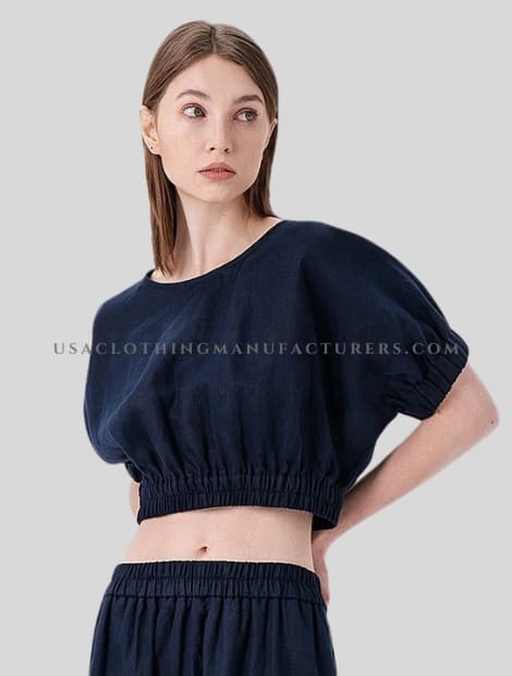 linen short puff sleeve crop top supplier