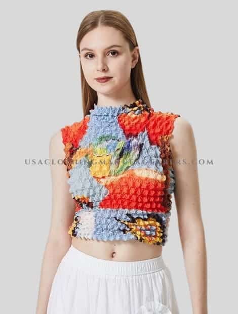 wholesale multicolor printed crew neck crop top