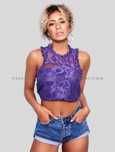 wholesale purple sheer lace crop top