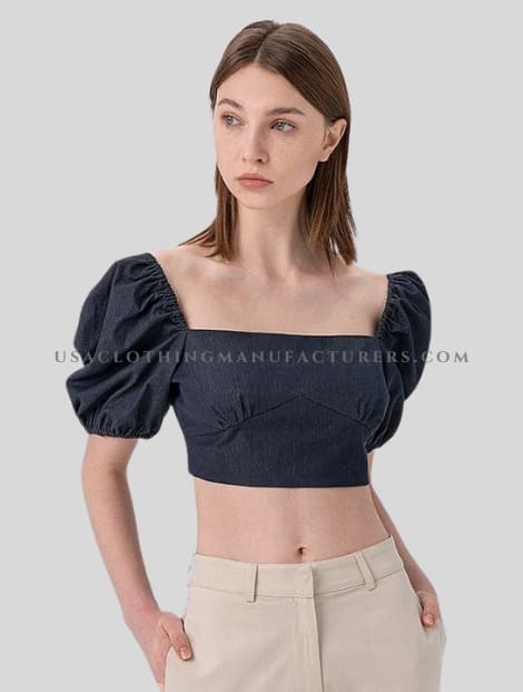 square neck puff sleeve crop top supplier