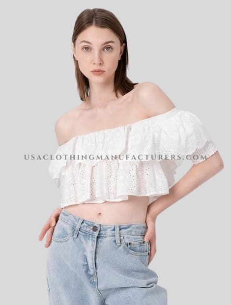 white off shoulder ruffle crop top manufacturer
