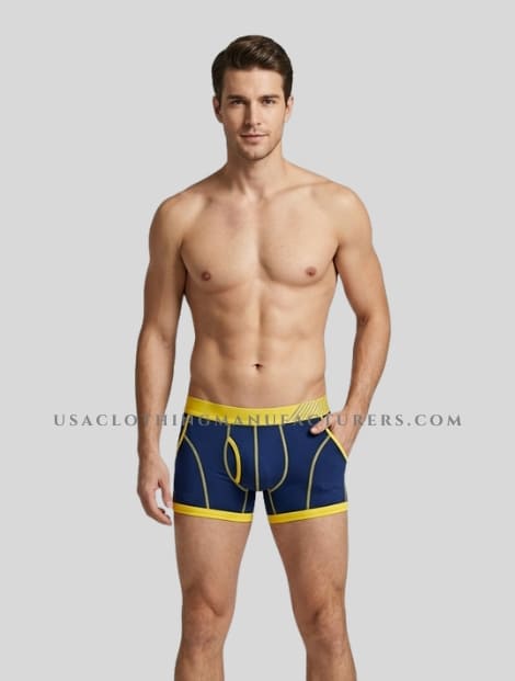 bright blue and yellow mens trunk manufacturer
