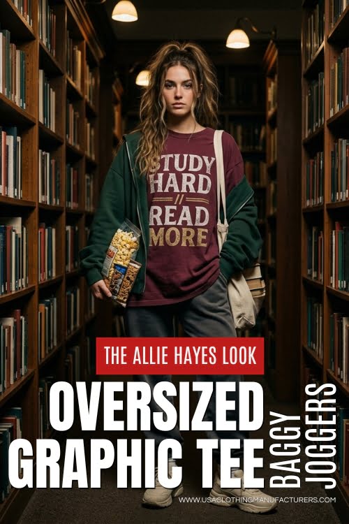 The Library-Core Look Allie Hayes in Oversized Graphic Tee
