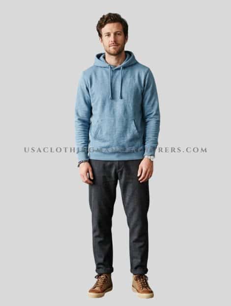 wholesale light blue soft cotton hoodie for men