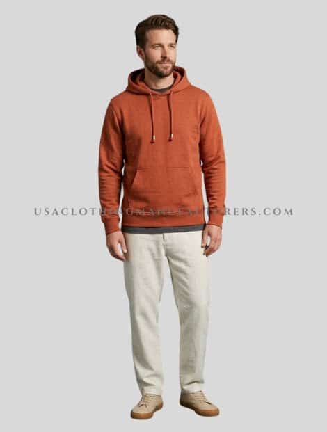 wholesale mens dark orange breathable hemp hoodie