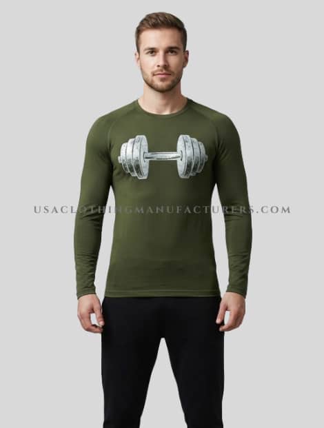 Olive Green Dumbbell Print Dry Fit Shirt Manufacturer wholesale olive green dumbbell print dry fit shirt