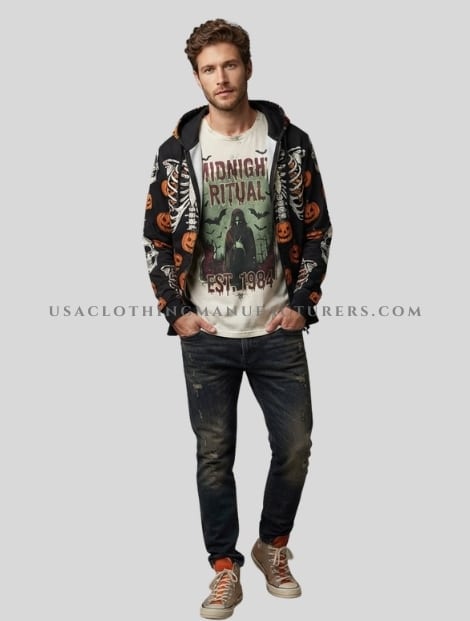 wholesale halloween graphic printed hoodie with tshirt