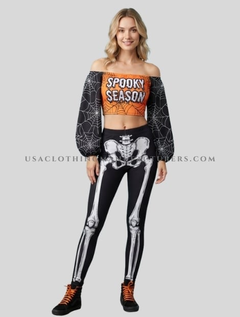 spiderweb pattern crop top with halloween leggings manufacturer