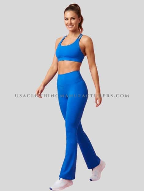 Wholesale Blue Athletic Bra and Flared Leggings Set blue athletic bra and flared leggings set manufacturer