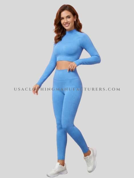 Wholesale Blue Crop Top and Leggings with Pocket blue crop top and leggings with pocket manufacturer