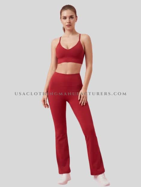 Cherry Red Sprots Bra with Flared Leggings Wholesaler cherry red sprots bra with flared leggings supplier