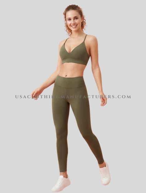Wholesale Deep V Cut Sports Bra with Yoga Leggings deep V cut sports bra with yoga leggings manufacturer