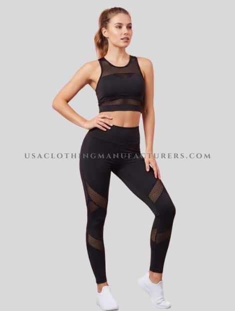 Mesh Added Crop Top and Leggings Wholesaler mesh added crop top and leggings supplier